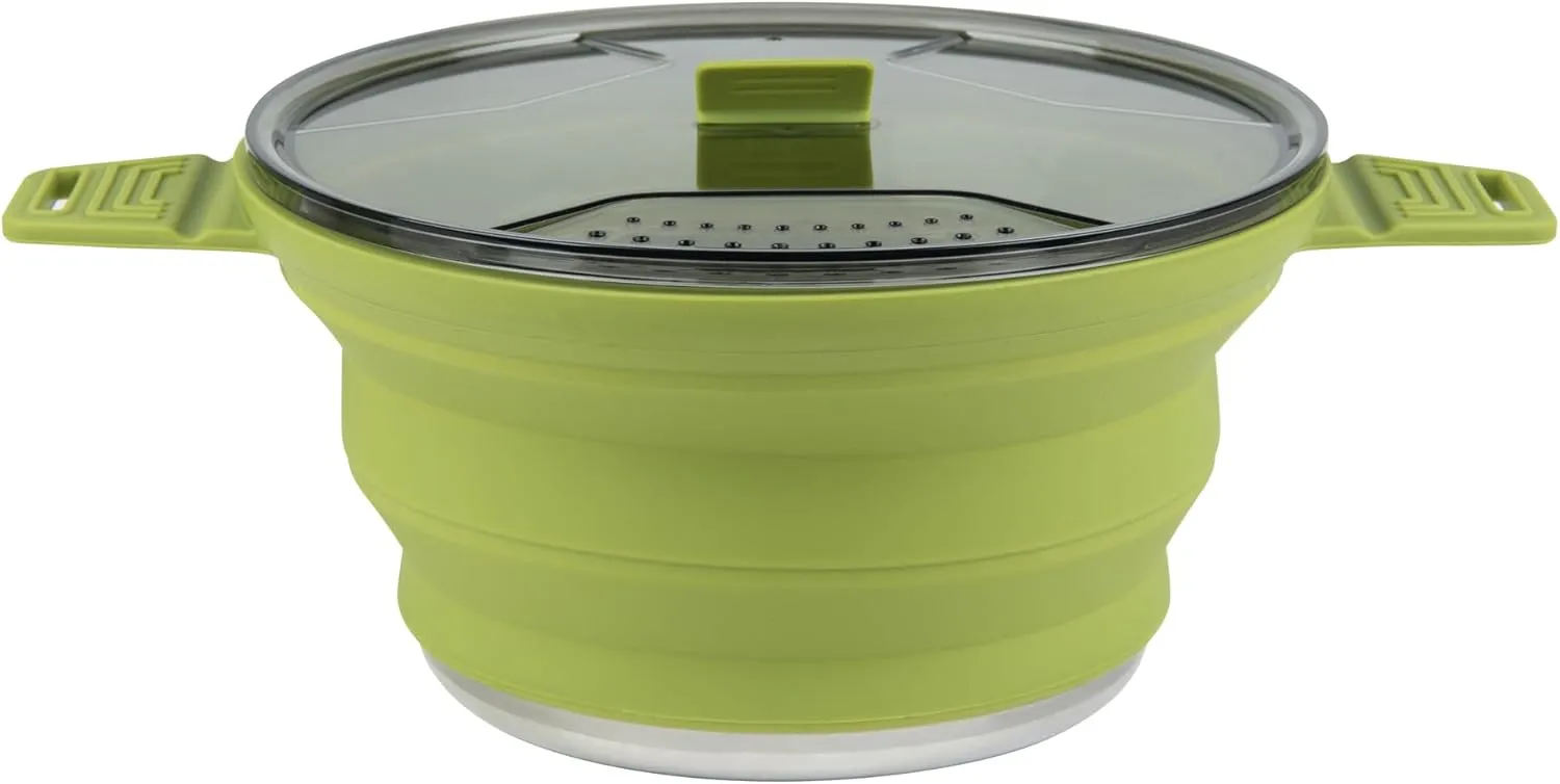 Restaurantware-Hi Tek 2.5 Liter Collapsible Camping Pot, 20 Portable Cook Pots - with Lid, Stainless Steel Bottom, Silicone Camping Cookware, for Travel Or Outdoor Hiking- Restaurantware