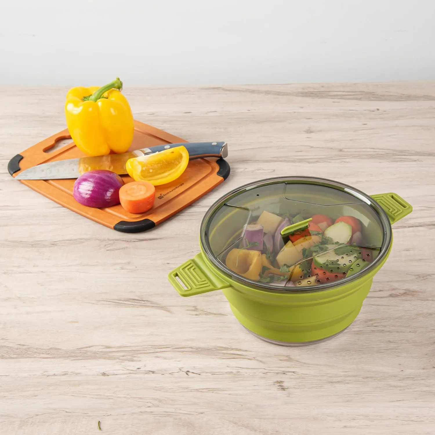 Restaurantware-Hi Tek 2.5 Liter Collapsible Camping Pot, 20 Portable Cook Pots - with Lid, Stainless Steel Bottom, Silicone Camping Cookware, for Travel Or Outdoor Hiking- Restaurantware
