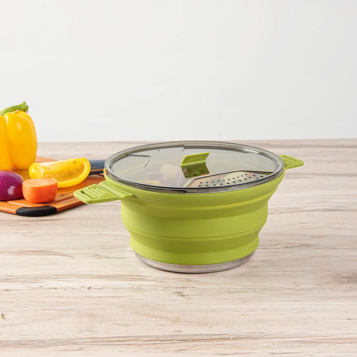 Restaurantware-Hi Tek 2.5 Liter Collapsible Camping Pot, 20 Portable Cook Pots - with Lid, Stainless Steel Bottom, Silicone Camping Cookware, for Travel Or Outdoor Hiking- Restaurantware
