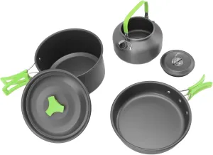 Restokki Cooking Pot Set, Camping Pots and Pans Set with Tableware Non Stick Camping Cookware Mess Kit for Picnic Fishing(Green)