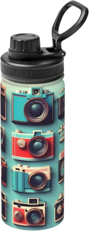 Retro Cool Camera Collection Sports Insulated Water Bottle - Premium 18 oz. Stainless Steel Hydration Bottle for Outdoor Enthusiasts