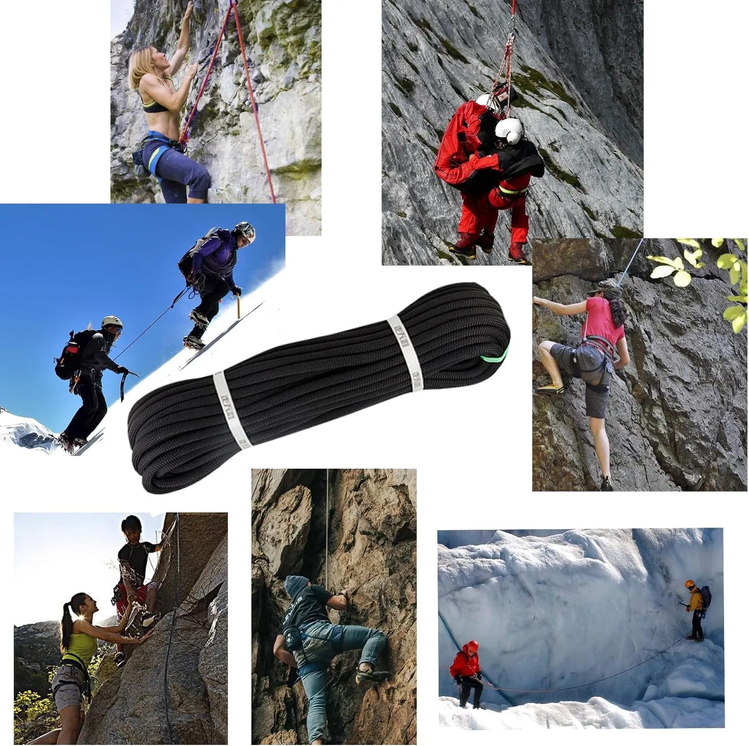 Ritafc Climbing Static Rope UIAA Rappelling Rope 11mm 100FT Static Line Nylon Kern Mantle Rope for Rock Climbe, Mountain Tree Climb, Hauling, Rescue Equipment
