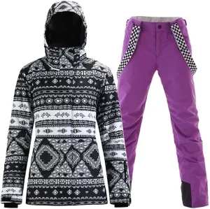 RIUIYELE Women's Ski Suit Windproof Waterproof Snowboard Colorful Printed Ski Jacket and Pants Set
