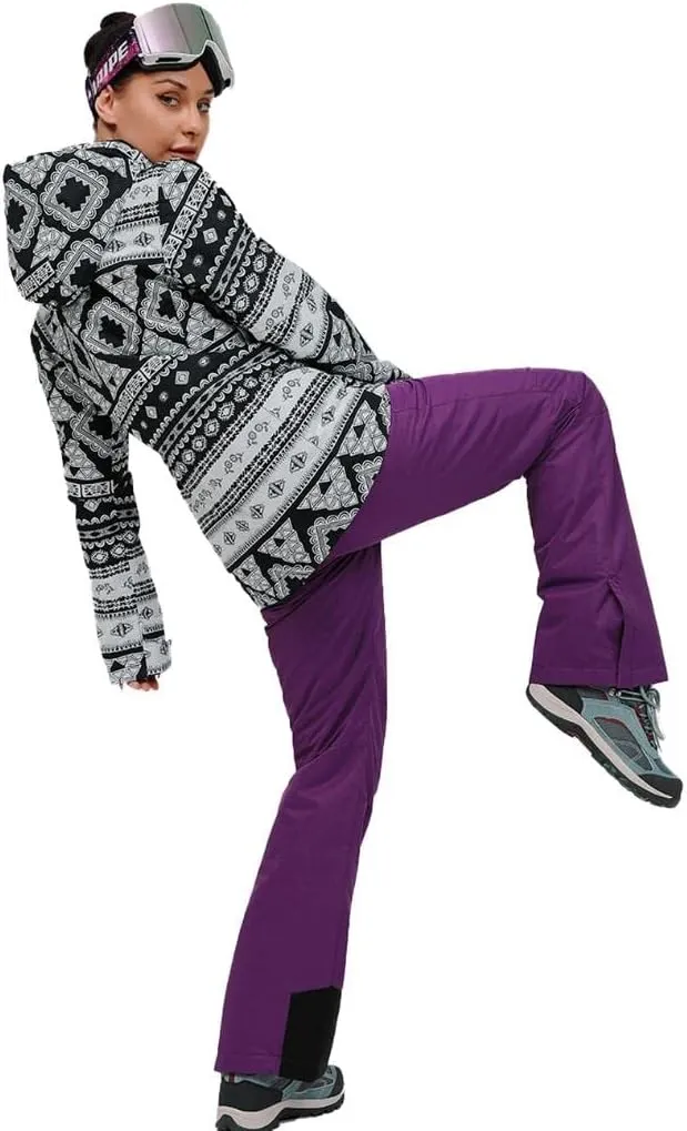 RIUIYELE Women's Ski Suit Windproof Waterproof Snowboard Colorful Printed Ski Jacket and Pants Set