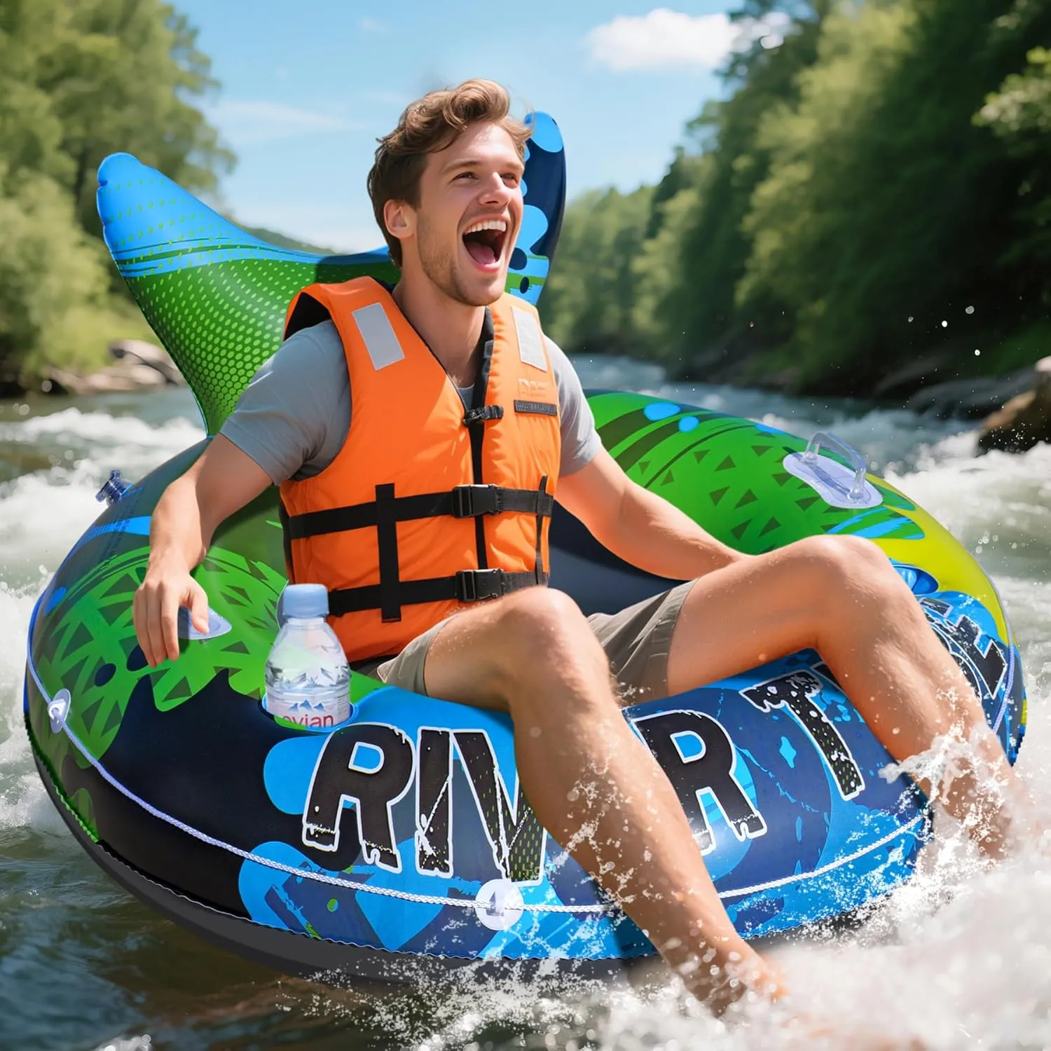 River Tubes for Floating Heavy Duty, XL Inflatable River Tube Float, Adult Pool Float with Cup Holder & Phone Holder, Premium Water Tubes for Floating Lake and River Rafting, Pool Water Rafts