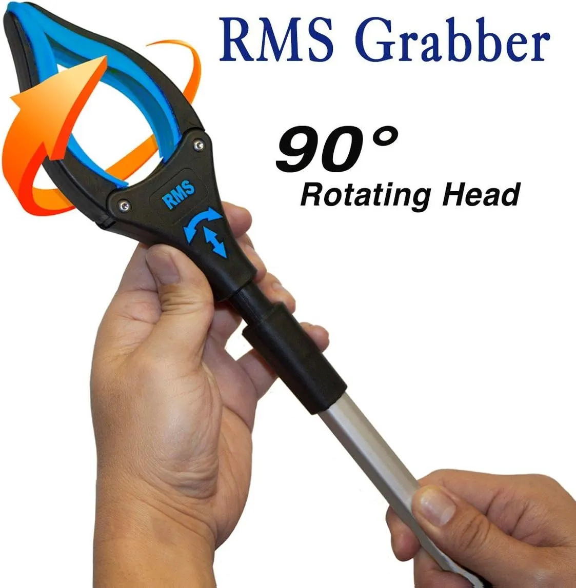 RMS 2-Pack 34 Inch Extra Long Grabber Reacher with Rotating Jaw - Mobility Aid Reaching Assist Tool (Blue)
