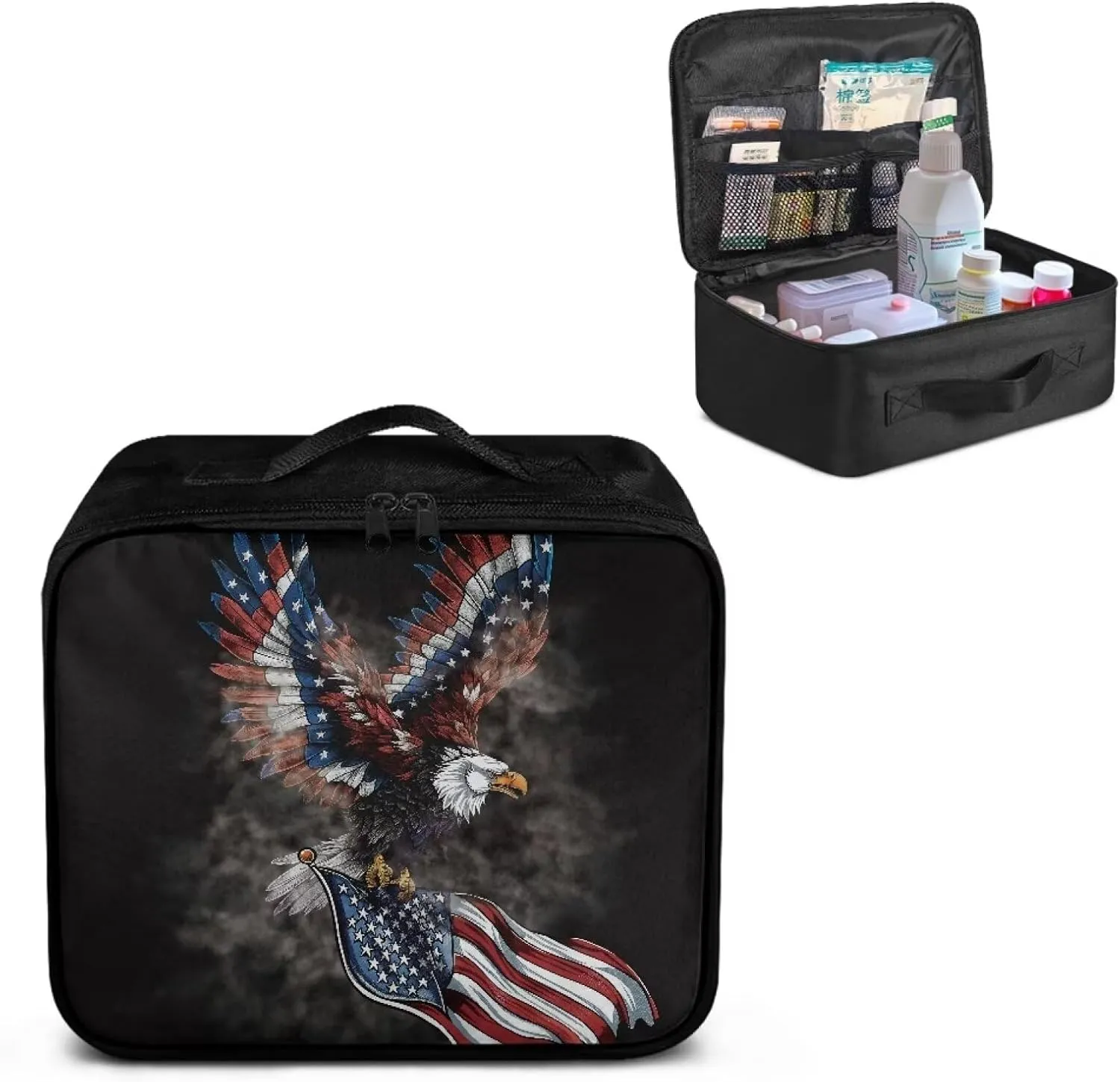 Rnyleeg American Flag Medical Kit for College Dorm Eagle First Aid Kit for Car Travel First Aid Bag Empty for Home, Office, Outdoor, Boat, Camping, Hiking