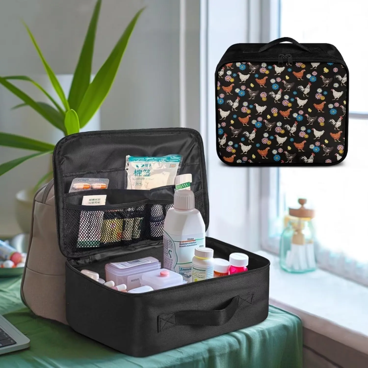 Rnyleeg First Aid Bag Empty Travel Medicine Pouch Organizer Farmhosue Portable First Aid Kit Basic Outdoor Essentials Survival Kit Chicken Daisy