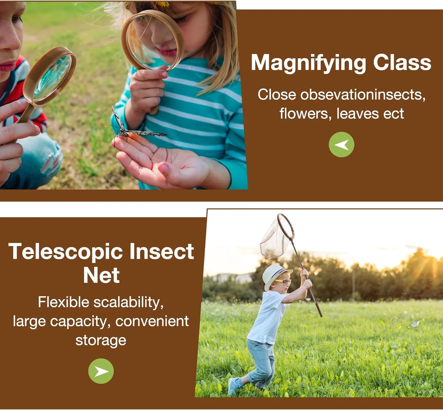 ROBOTIME Kids Explorer Kit, Outdoor Bug Catcher Kit for Kids with Magnifying Glass & Butterfly Net, Fun Bug Catching Kit for Backyard & Camping, Bug Catcher for Boys & Girls 3-12