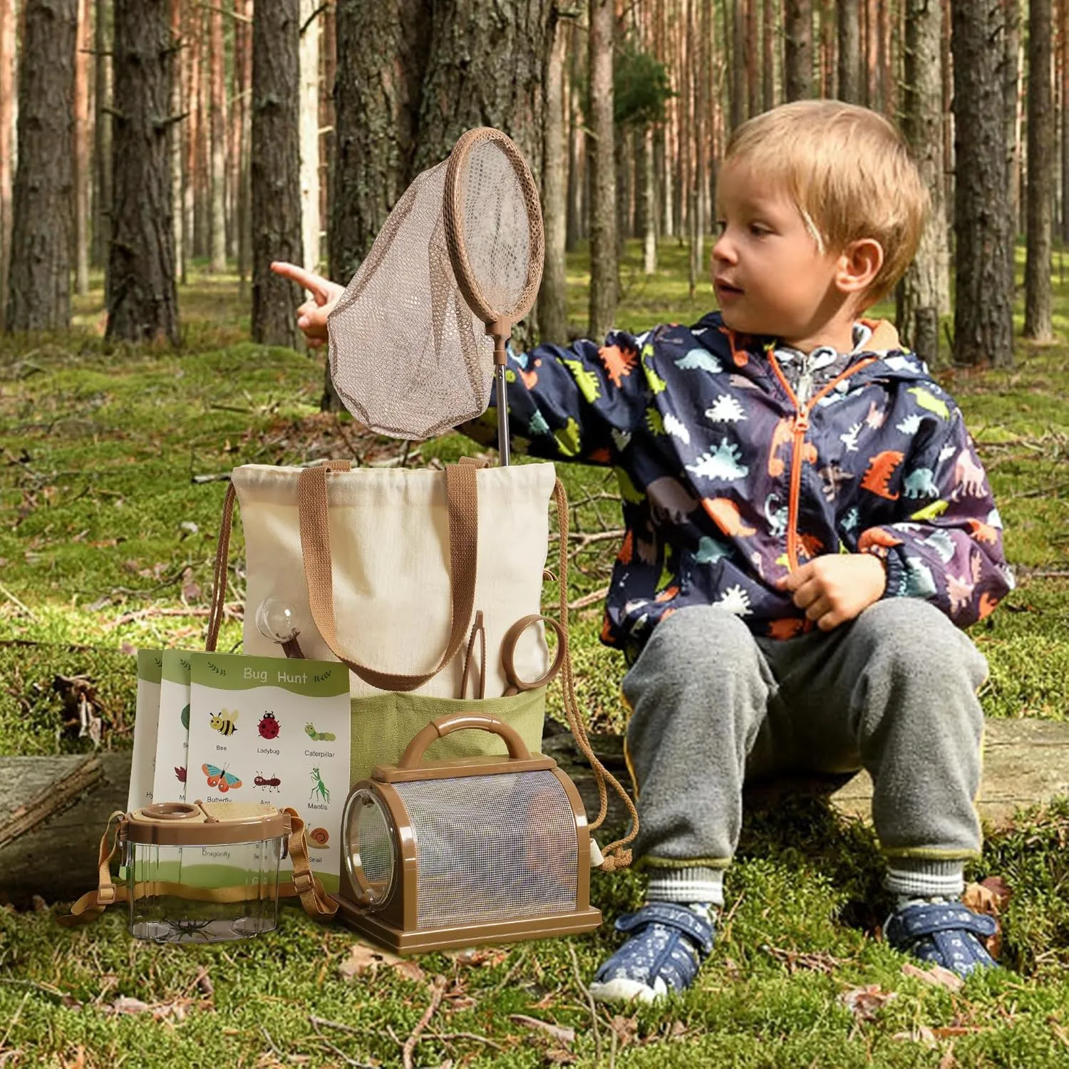 ROBOTIME Kids Explorer Kit, Outdoor Bug Catcher Kit for Kids with Magnifying Glass & Butterfly Net, Fun Bug Catching Kit for Backyard & Camping, Bug Catcher for Boys & Girls 3-12