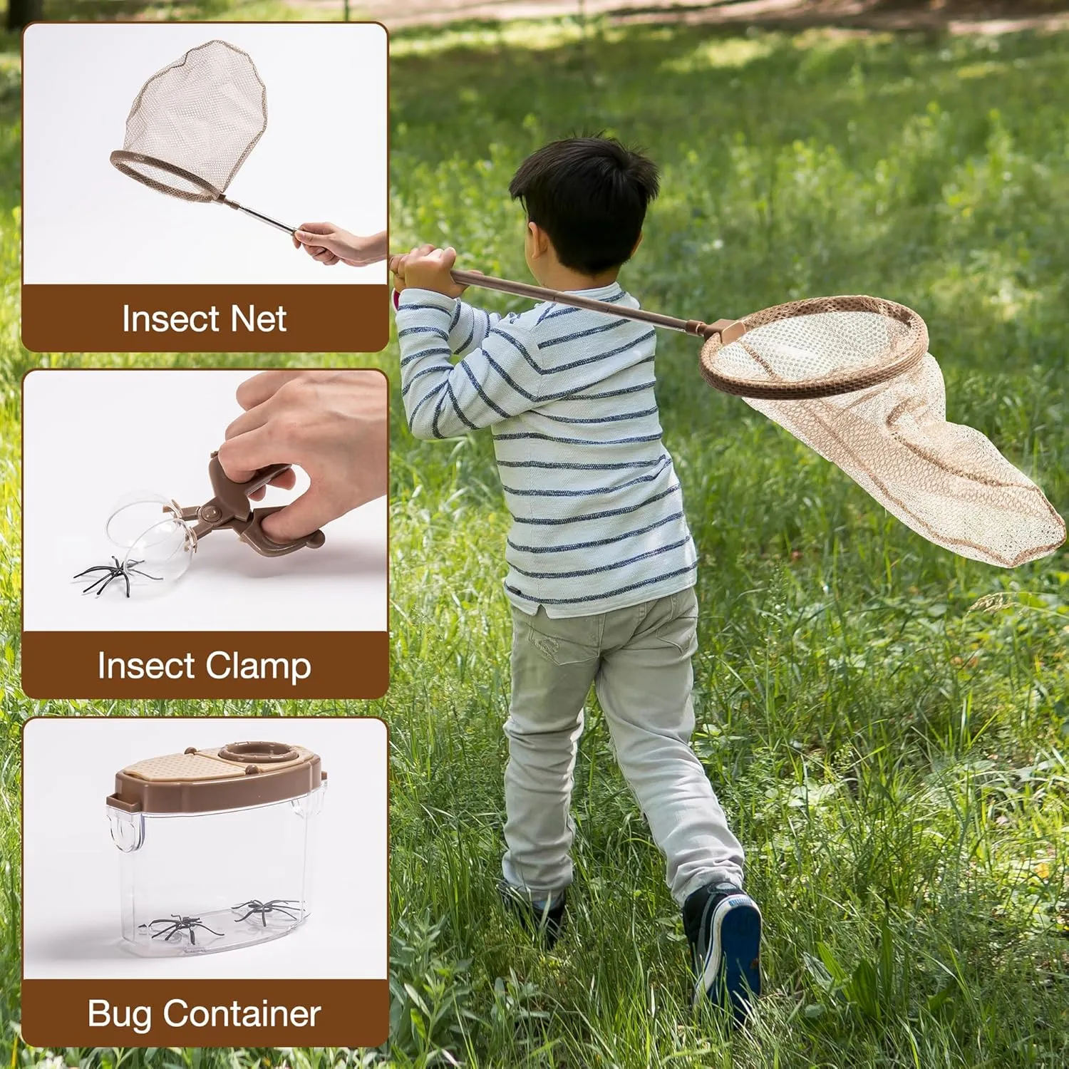 ROBOTIME Kids Explorer Kit, Outdoor Bug Catcher Kit for Kids with Magnifying Glass & Butterfly Net, Fun Bug Catching Kit for Backyard & Camping, Bug Catcher for Boys & Girls 3-12
