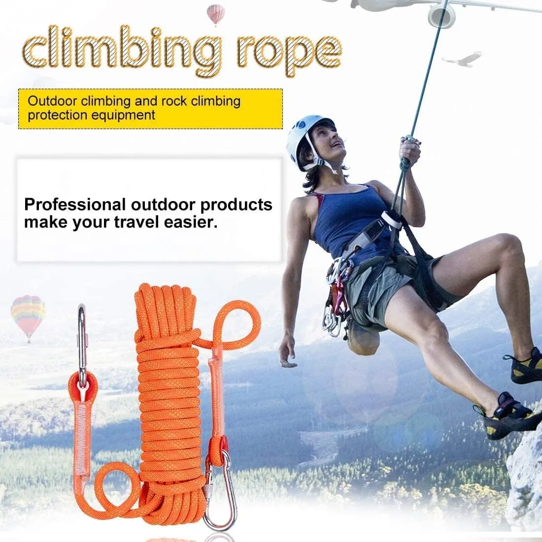 Rock Climbing Rope, Climbing Rope Outdoor Static Rock Climbing Rope Heavy Duty Safety Rope Fire Escape Rappel Rope for Fu Training