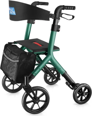 Rollator Walker for Seniors Taller 5.3~7ft with Height-Adjustable Seat, 10 Inch Wheels Wire-Hidden Walkers Compact Folding Design Lightweight Mobility Walking Aid Widen Backrest, Green