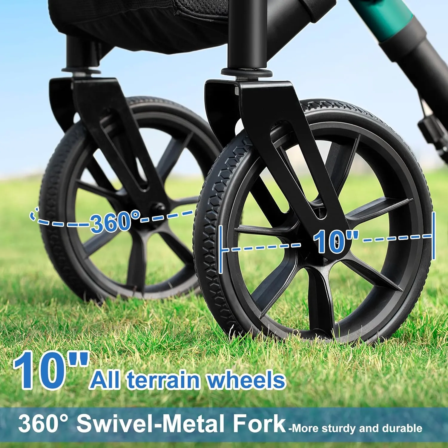 Rollator Walker for Seniors Taller 5.3~7ft with Height-Adjustable Seat, 10 Inch Wheels Wire-Hidden Walkers Compact Folding Design Lightweight Mobility Walking Aid Widen Backrest, Green