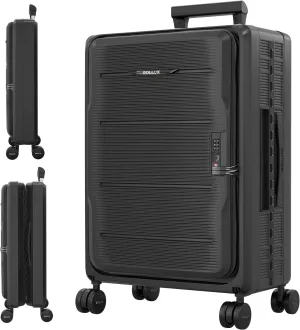 Rollux Collapsible Suitcase with Wheels, Water and Impact Resistant Hard Shell Carry On Luggage with Silent Double Spinner Wheels, 20 Inch Carry On Luggage with TSA Lock, [20 inch] – Black