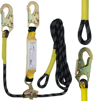 Roof Harness Safety Kit – 50ft Polyester Roofing Safety Rope with Steel Snap Hooks, Self-Locking Rope Grab, Fall Protection Energy Absorber, CE-Approved Lifeline for Roofing Safety System
