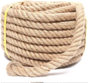 Rope 1 Inch 25 Feet Jute Rope, Heavy Duty Jute Rope,Natural Hemp Rope, Twisted Hemp Rope for Crafts, Gardening, Bundling, Climbing, Hammock, Nautical, Tug of War, Railings, Home Decorating