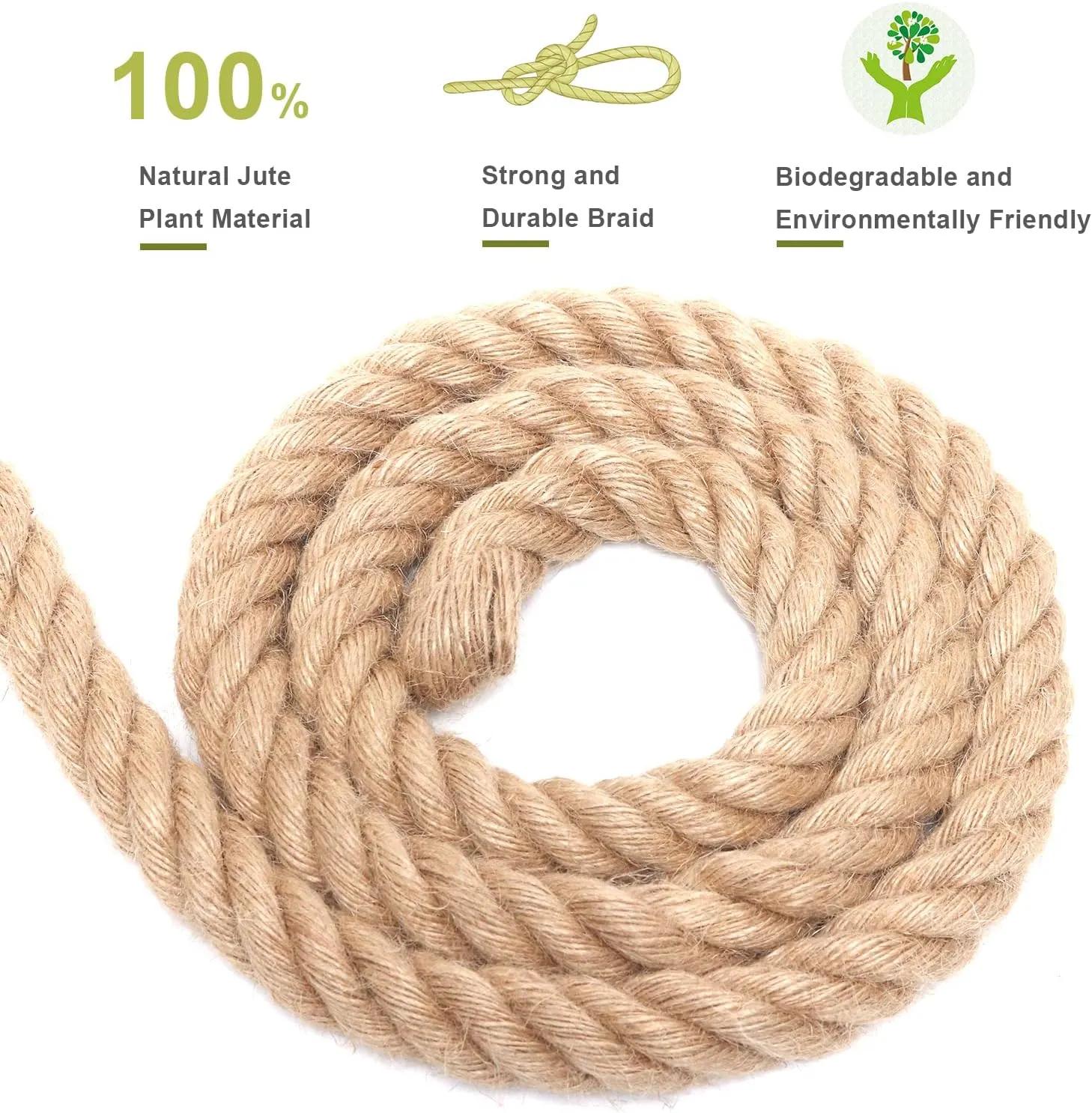 Rope 1 Inch 25 Feet Jute Rope, Heavy Duty Jute Rope,Natural Hemp Rope, Twisted Hemp Rope for Crafts, Gardening, Bundling, Climbing, Hammock, Nautical, Tug of War, Railings, Home Decorating