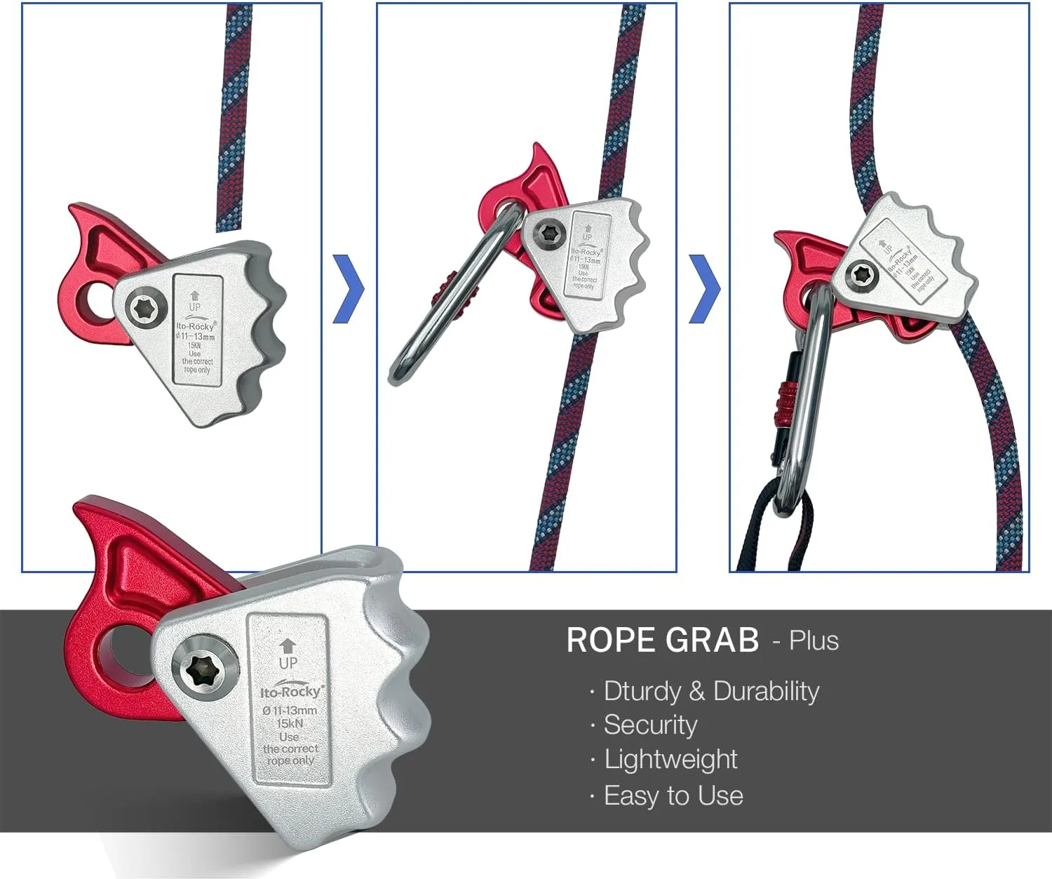 Rope Grab - Fall Belay Device for Rope Climbing Arborist Rescue and Aerial Work