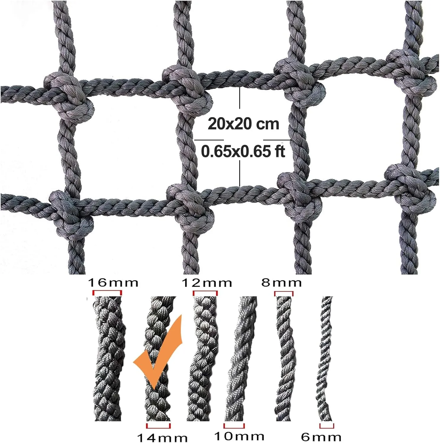 Rope Heavy Duty Net Safety Net Rope Climbing Net,Fence Stairs Balcony Railings Garden Playground Protection Playground Play Safety Net Outdoor Climbing Cargo Net(Size:2Mx4M(6.6FTx13.1FT))
