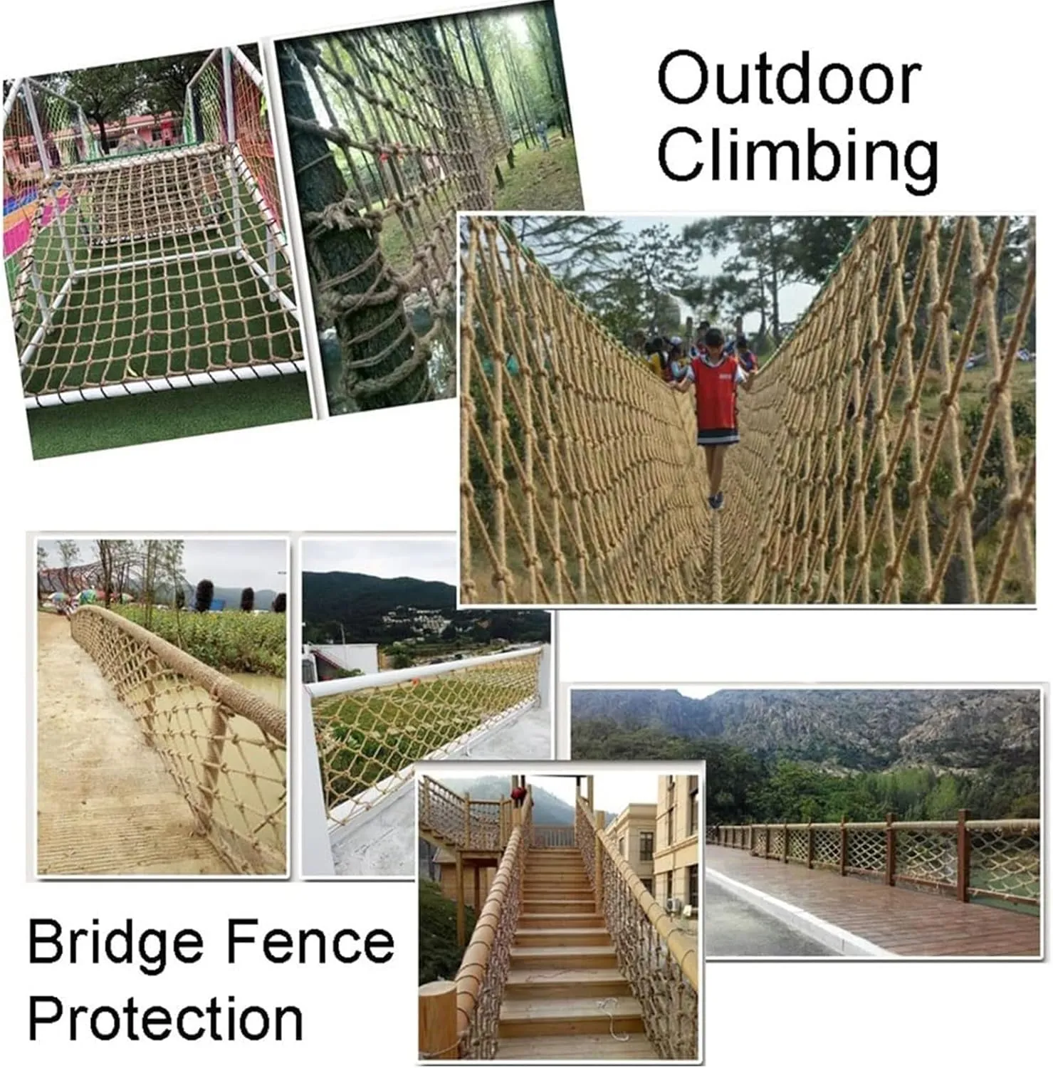 Rope Netting Heavy Duty, 16x16FT / 5x5(M) Climbing Cargo Net, Backyard Playground Nets, Rope Network Ladder Adults Fitness, Background Wall Grid (Rope Dia 1cm)
