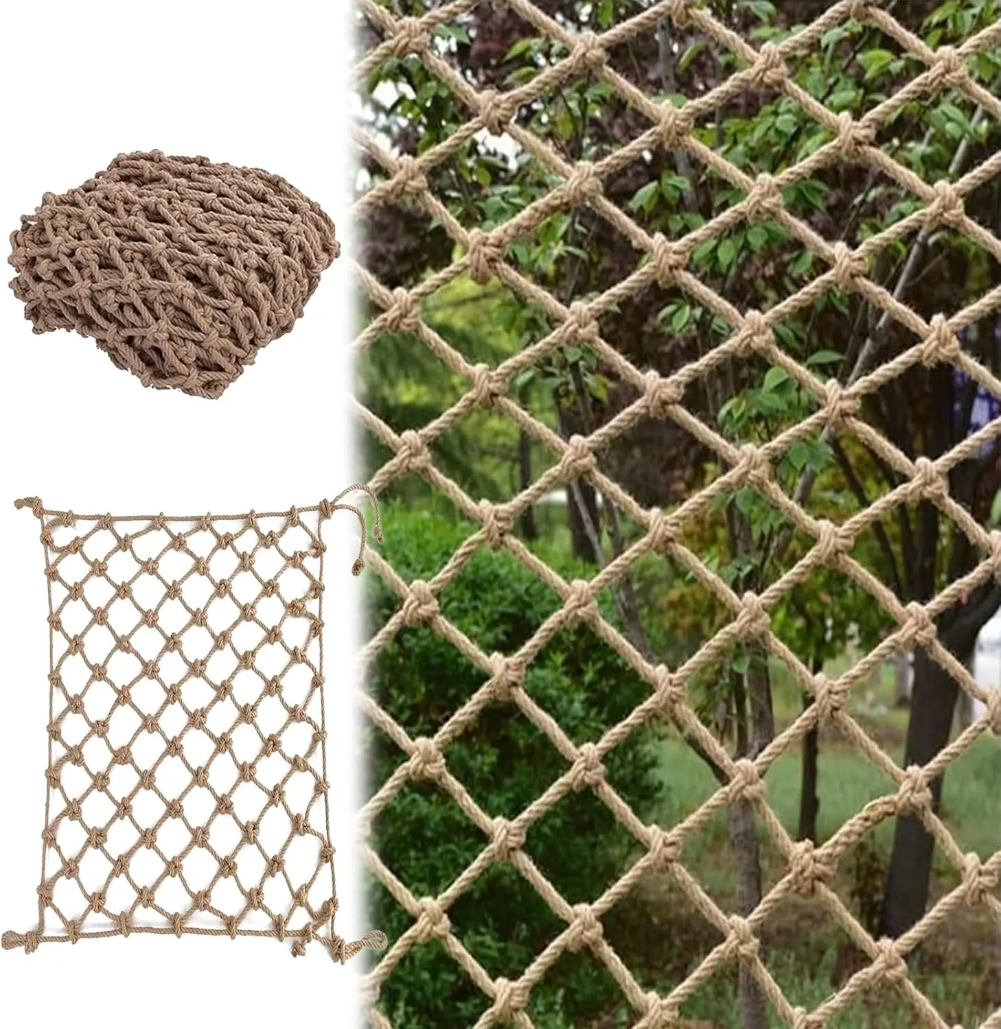 Rope Netting Heavy Duty, 16x16FT / 5x5(M) Climbing Cargo Net, Backyard Playground Nets, Rope Network Ladder Adults Fitness, Background Wall Grid (Rope Dia 1cm)