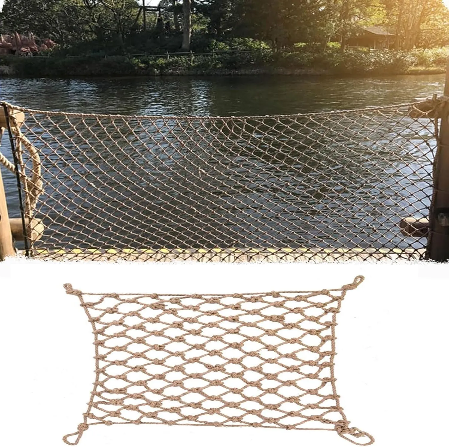 Rope Netting Heavy Duty, Treehouse Climbing Rope Netting Railing Child Safety Net Heavy Duty Cargo Net Hemp Rope Net Decorative Mesh 30x30FT / 9x9(M)