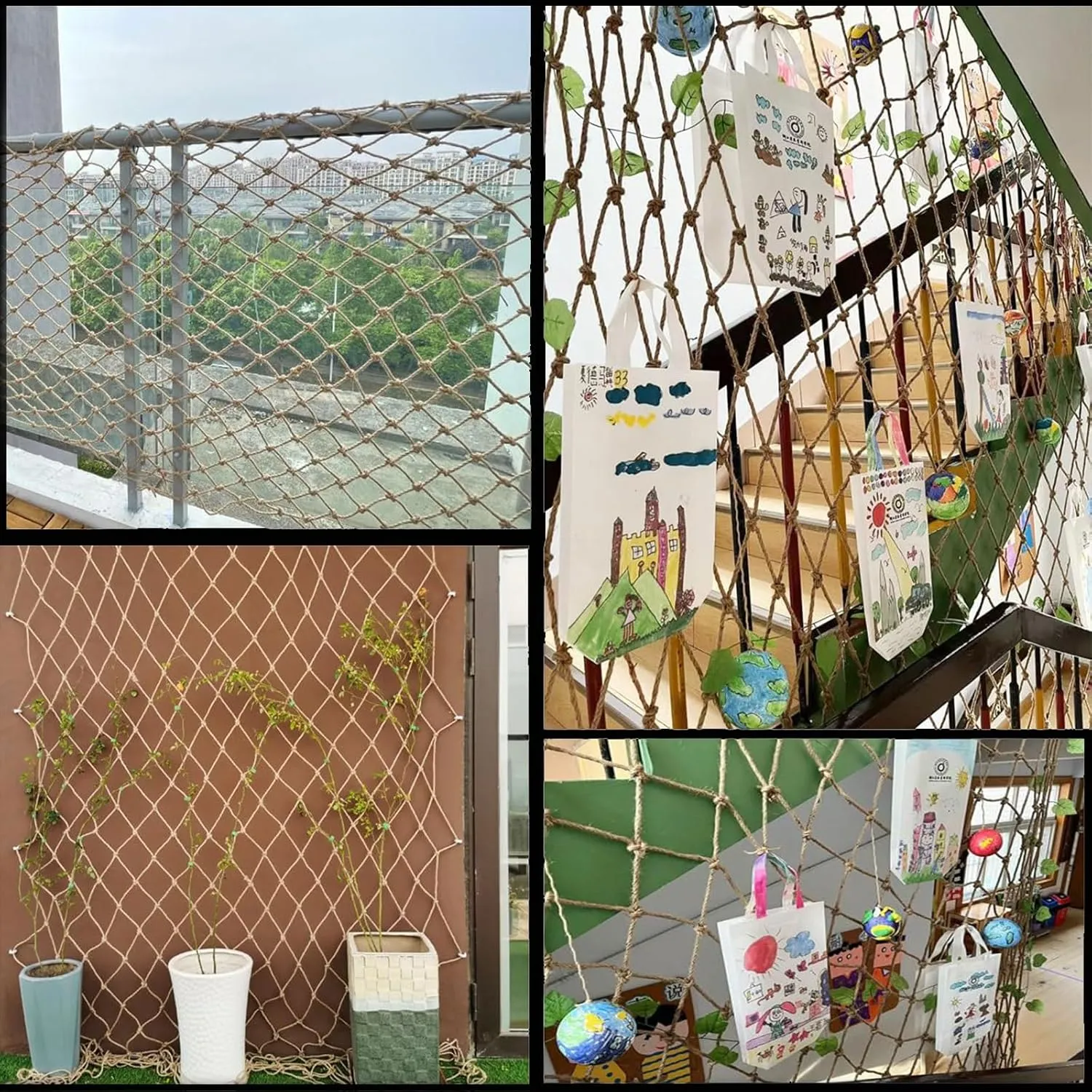 Rope Netting Heavy Duty, Treehouse Climbing Rope Netting Railing Child Safety Net Heavy Duty Cargo Net Hemp Rope Net Decorative Mesh 30x30FT / 9x9(M)