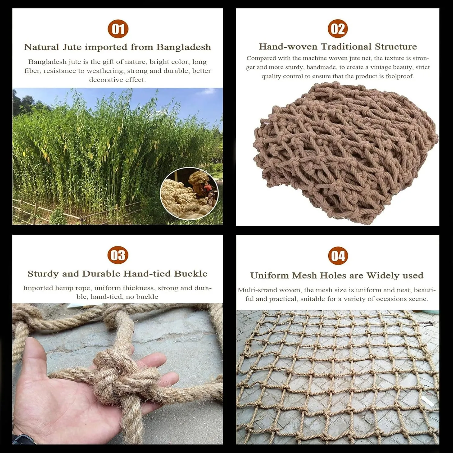 Rope Netting Heavy Duty, Treehouse Climbing Rope Netting Railing Child Safety Net Heavy Duty Cargo Net Hemp Rope Net Decorative Mesh 30x30FT / 9x9(M)