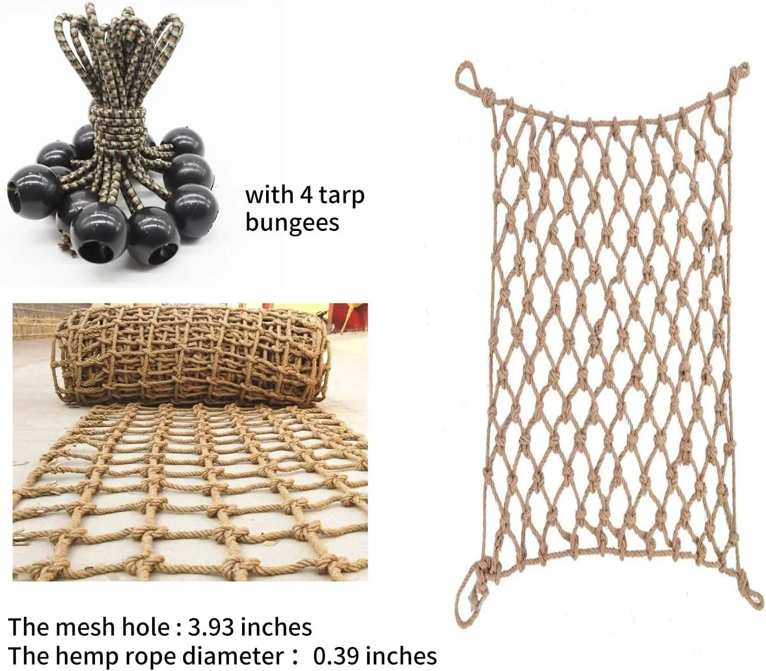 Rope Netting Heavy Duty, Treehouse Climbing Rope Netting Railing Child Safety Net Heavy Duty Cargo Net Hemp Rope Net Decorative Mesh 30x30FT / 9x9(M)