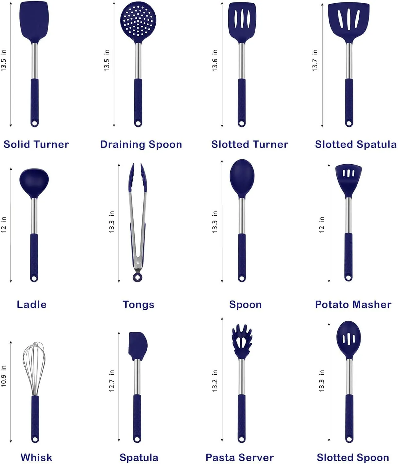 Rorence Silicone Cooking Utensil Kitchen Utensil Set: 12 Pieces Kitchen Gadgets for Baking Mixing Non-Stick & Heat Resistance Silicon and Stainless Steel Handles (Utensil Holder Not Included) - Blue