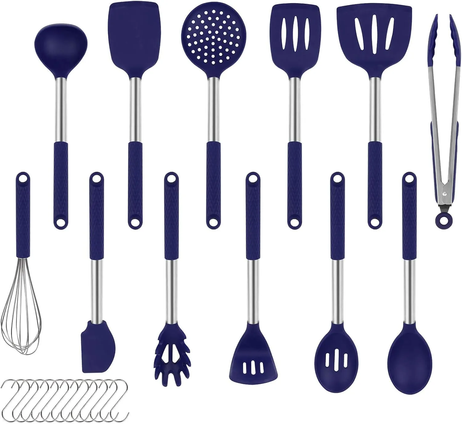 Rorence Silicone Cooking Utensil Kitchen Utensil Set: 12 Pieces Kitchen Gadgets for Baking Mixing Non-Stick & Heat Resistance Silicon and Stainless Steel Handles (Utensil Holder Not Included) - Blue