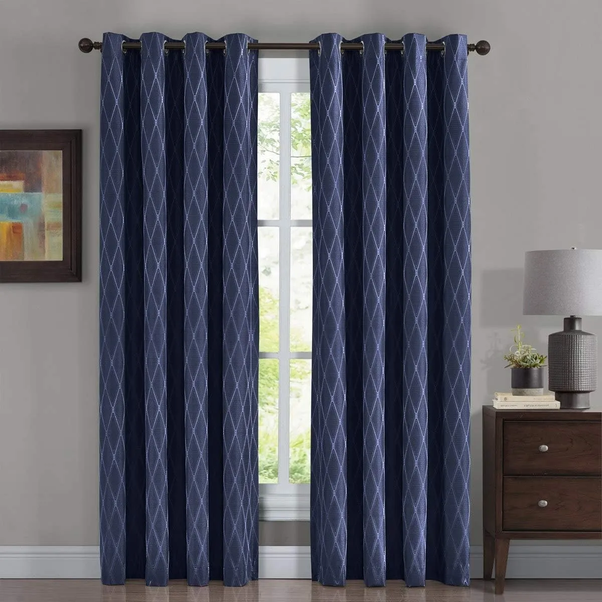Royal Tradition Victoria 108-Inch Wide x 108-Inch Long, Jacquard Thermal Insulated, Set of 2 Blackout Curtains, Navy