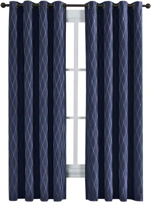 Royal Tradition Victoria 108-Inch Wide x 108-Inch Long, Jacquard Thermal Insulated, Set of 2 Blackout Curtains, Navy