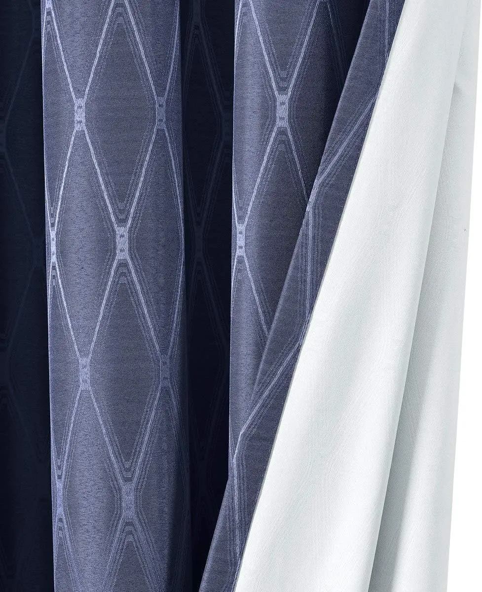 Royal Tradition Victoria 108-Inch Wide x 108-Inch Long, Jacquard Thermal Insulated, Set of 2 Blackout Curtains, Navy