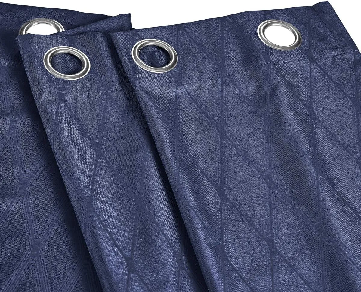 Royal Tradition Victoria 108-Inch Wide x 108-Inch Long, Jacquard Thermal Insulated, Set of 2 Blackout Curtains, Navy