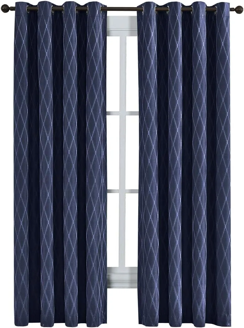 Royal Tradition Victoria 108-Inch Wide x 108-Inch Long, Jacquard Thermal Insulated, Set of 2 Blackout Curtains, Navy