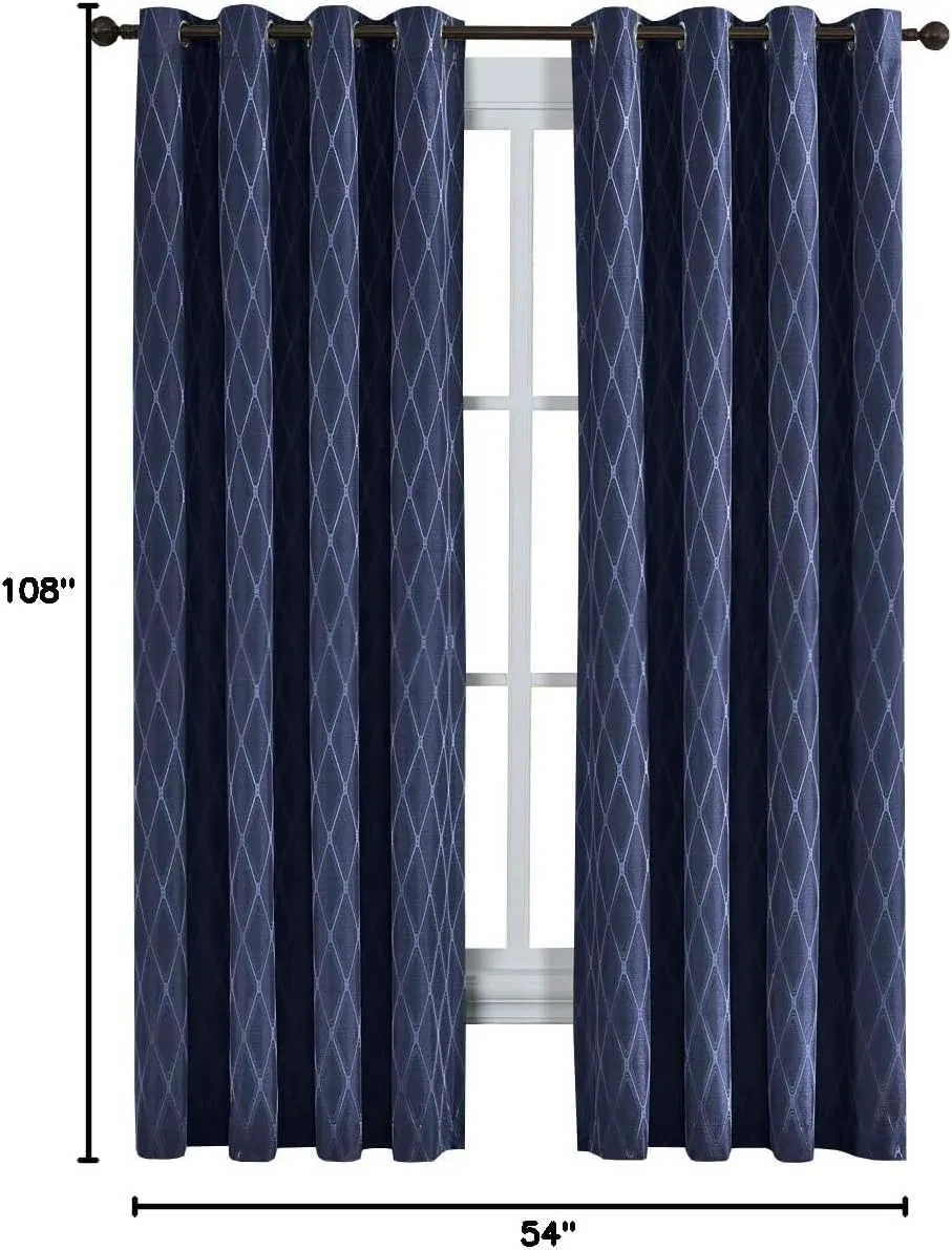 Royal Tradition Victoria 108-Inch Wide x 108-Inch Long, Jacquard Thermal Insulated, Set of 2 Blackout Curtains, Navy