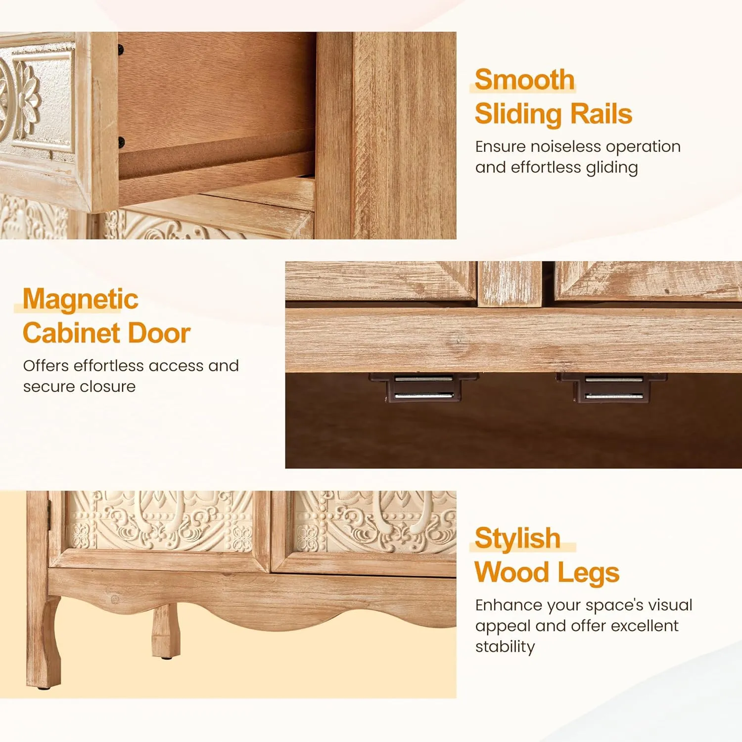 RoyalCraft Kitchen Pantry Cabinet, Tall Solid Wood Kitchen Storage Cabinets with 2 Doors and 2 Drawers, Freestanding Hutch Cupboard for Dining Room, Living Room, Home Office, Provence Grain