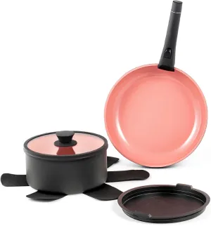 ROYDX Nonstick Pots and Pans Set Titanium Ceramics Cookware Set Pots and Pans with Removable Handles for RV Kitchen, Oven & Dishwasher Safe, Induction Compatible, PFOA Free,Soft Peach