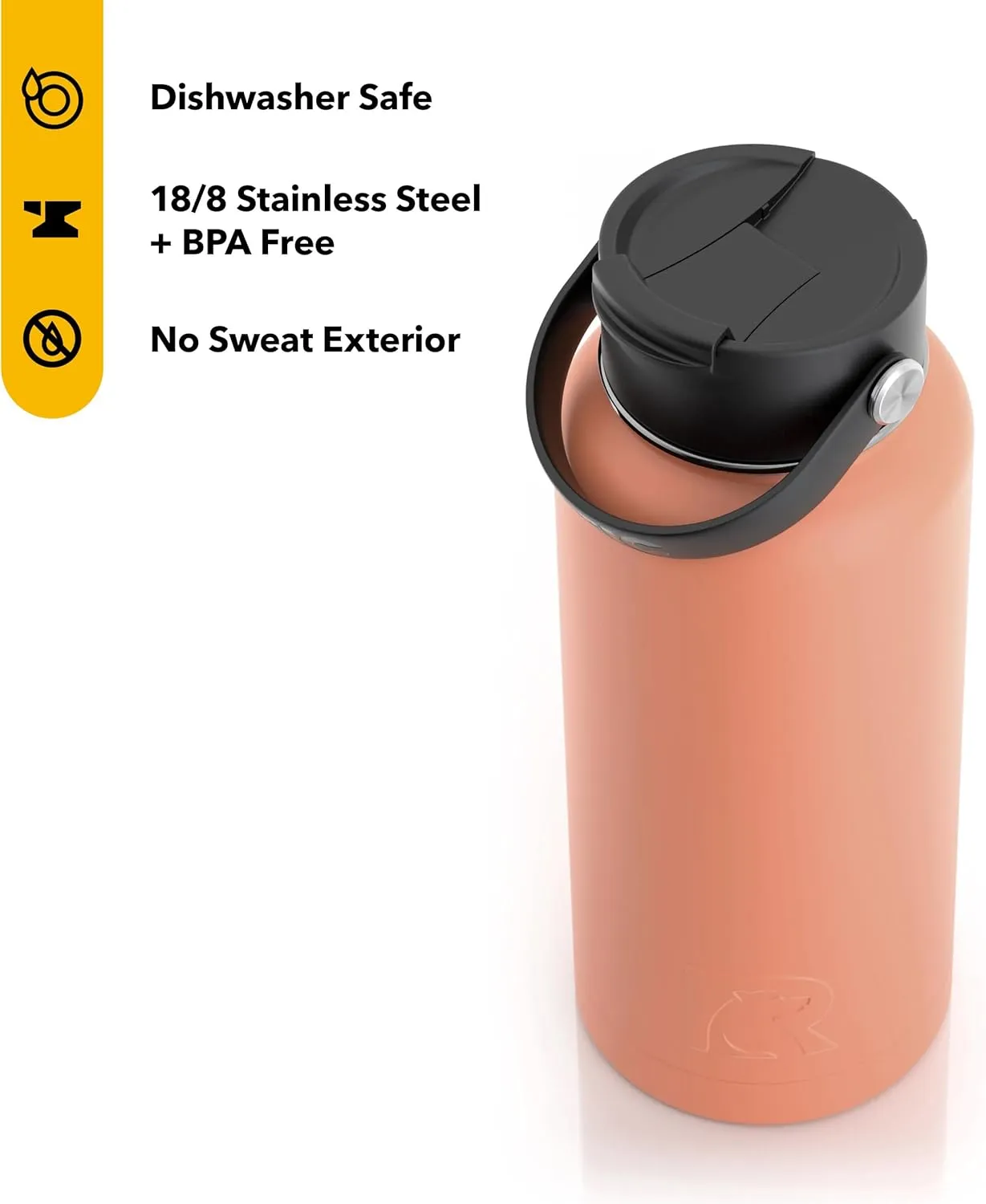 RTIC 32oz Vacuum Insulated Water Bottle, Metal, Stainless Steel, BPA Free, Reusable, Sweat-Proof Flask for Hot and Cold Drinks, Travel, Sports, Camping, Salmon Matte