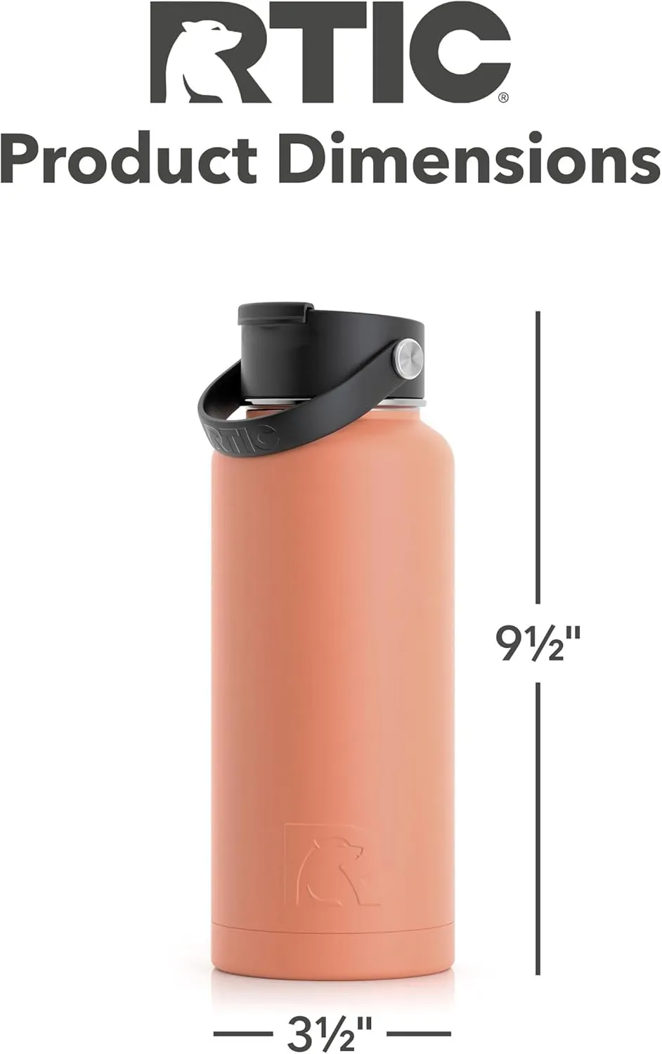 RTIC 32oz Vacuum Insulated Water Bottle, Metal, Stainless Steel, BPA Free, Reusable, Sweat-Proof Flask for Hot and Cold Drinks, Travel, Sports, Camping, Salmon Matte