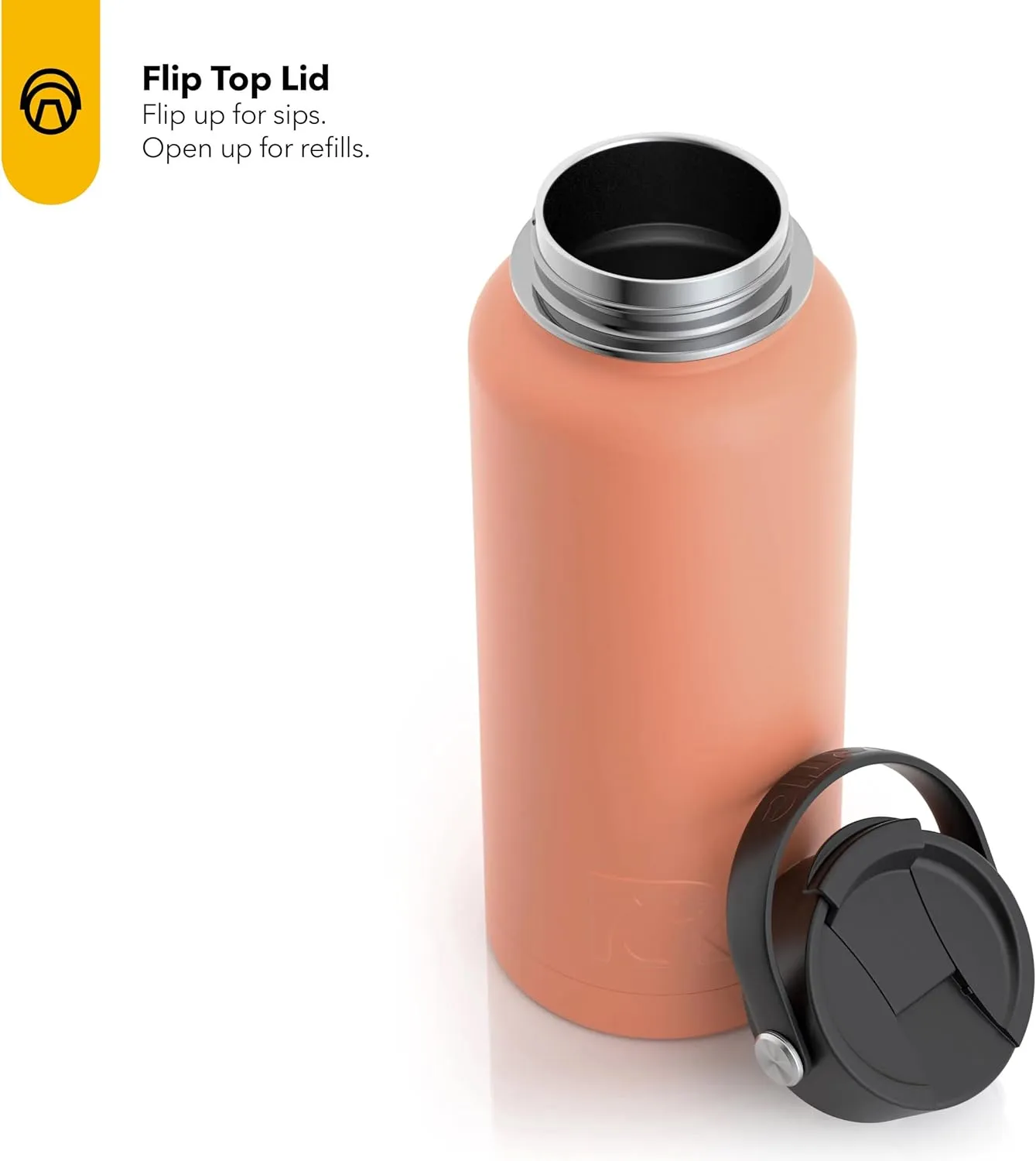 RTIC 32oz Vacuum Insulated Water Bottle, Metal, Stainless Steel, BPA Free, Reusable, Sweat-Proof Flask for Hot and Cold Drinks, Travel, Sports, Camping, Salmon Matte