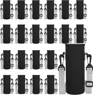 Rtteri 24 Pcs Water Bottle Sleeve with Shoulder Strap Neoprene Water Bottle Holder 32 oz Water Bottle Carrier Insulated Water Bottle Sleeve Adjustable Water Bottle Sling Bag(Black)