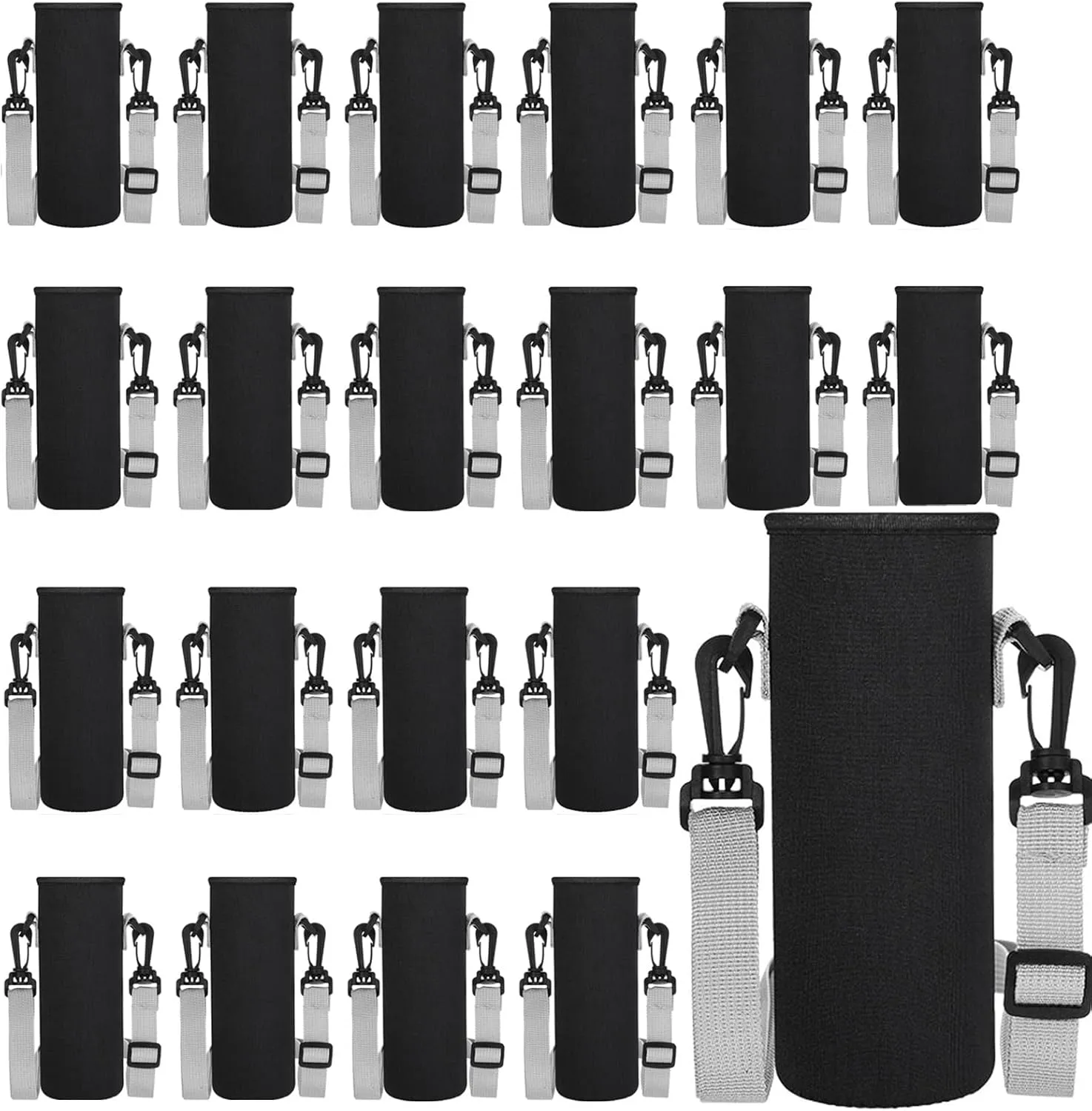 Rtteri 24 Pcs Water Bottle Sleeve with Shoulder Strap Neoprene Water Bottle Holder 32 oz Water Bottle Carrier Insulated Water Bottle Sleeve Adjustable Water Bottle Sling Bag(Black)