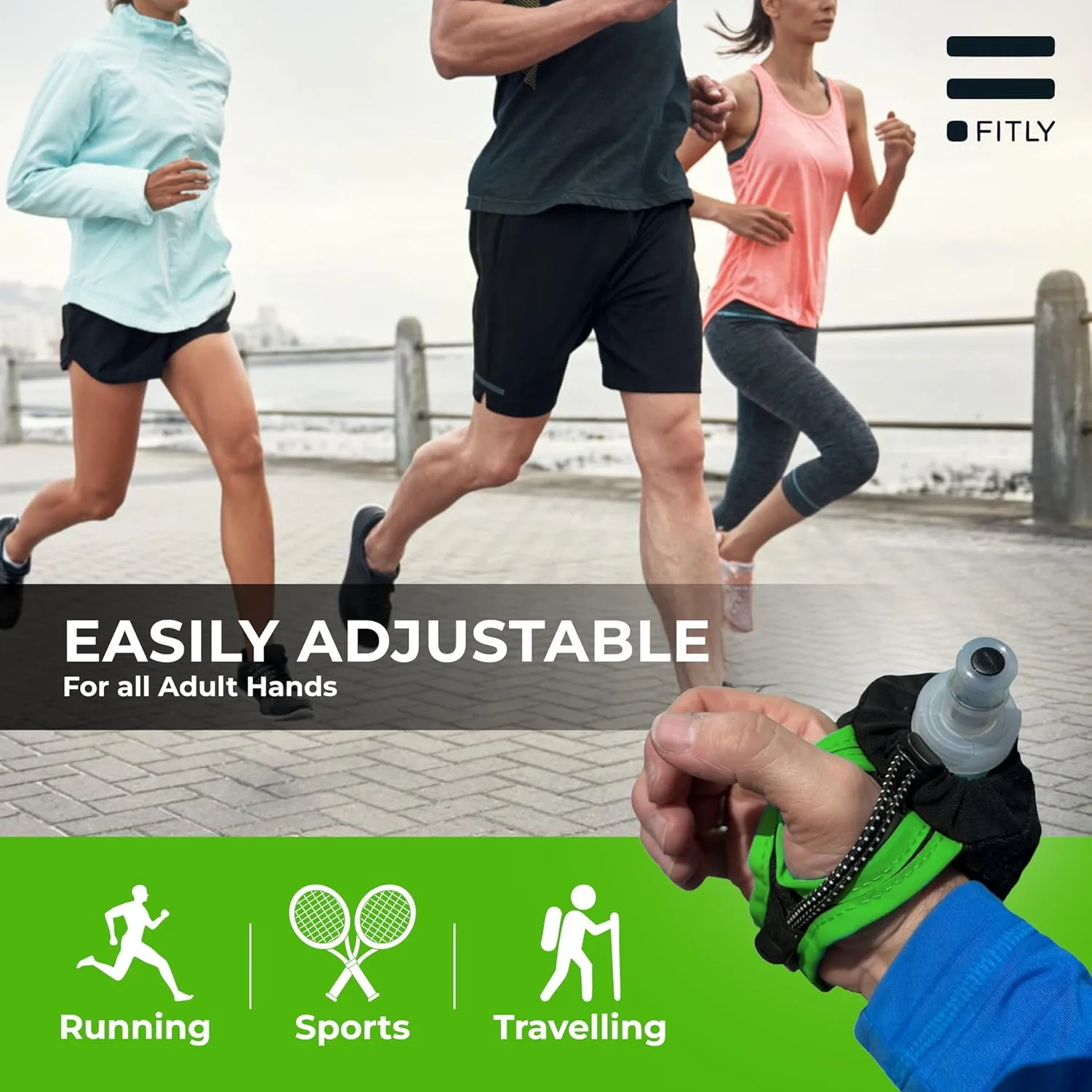 Running Handheld Water Bottle 10 oz Soft Flask - Hand Water Bottle For Runners, Hiking, Skiing & Outdoor Activity - Fits F3LG (300ml) Collapsible Flask - Hydration Holder with Pocket - Green
