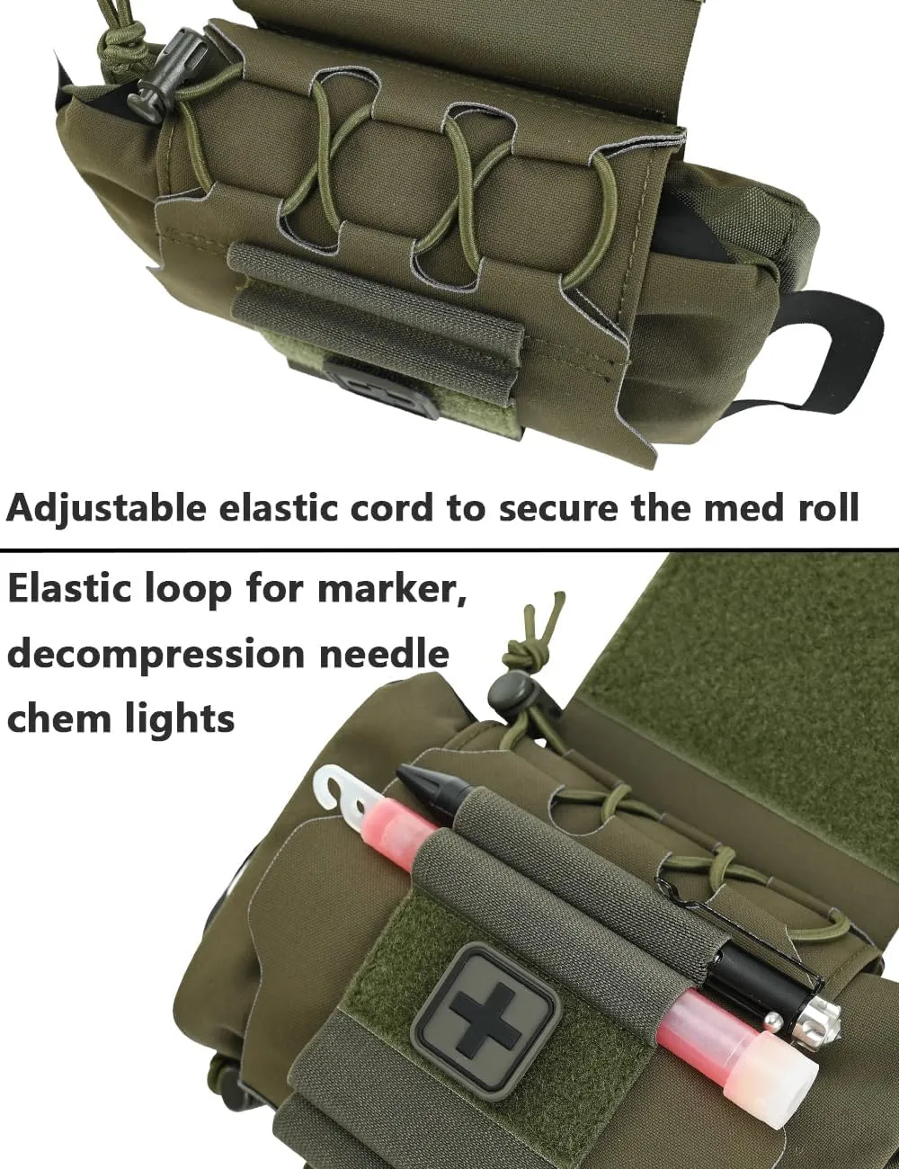 SABADO Rapid Deploy IFAK Pouch First Aid Kits Pack Tactical Two-piece System Medical Supply Holder Roll Carrier Hypalon Handle Outdoor Sport Hunting Bag Laminated Matting Fabric