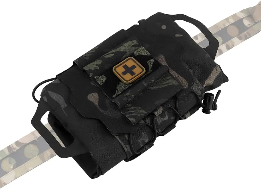 SABADO Rapid Deploy IFAK Pouch First Aid Kits Pack Tactical Two-piece System Medical Supply Holder Roll Carrier Hypalon Handle Outdoor Sport Hunting Bag Laminated Matting Fabric