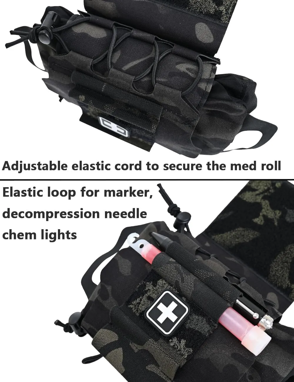 SABADO Rapid Deploy IFAK Pouch First Aid Kits Pack Tactical Two-piece System Medical Supply Holder Roll Carrier Hypalon Handle Outdoor Sport Hunting Bag Laminated Matting Fabric
