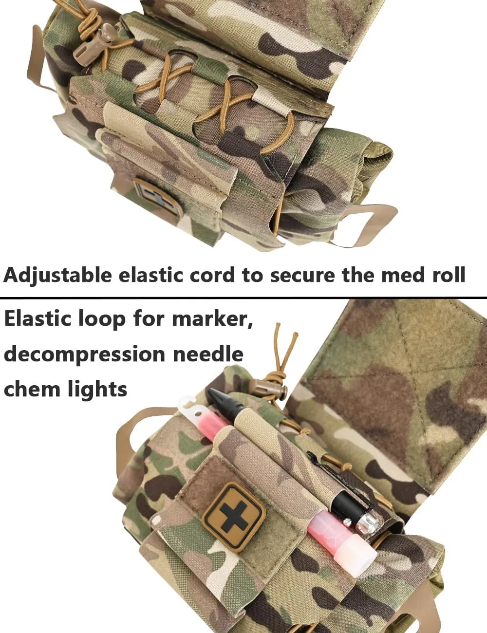 SABADO Rapid Deploy IFAK Pouch First Aid Kits Pack Tactical Two-piece System Medical Supply Holder Roll Carrier Hypalon Handle Outdoor Sport Hunting Bag Laminated Matting Fabric